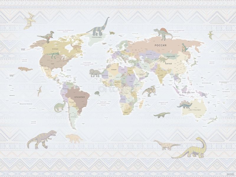Фреска Карта мира динозавры Art.34385