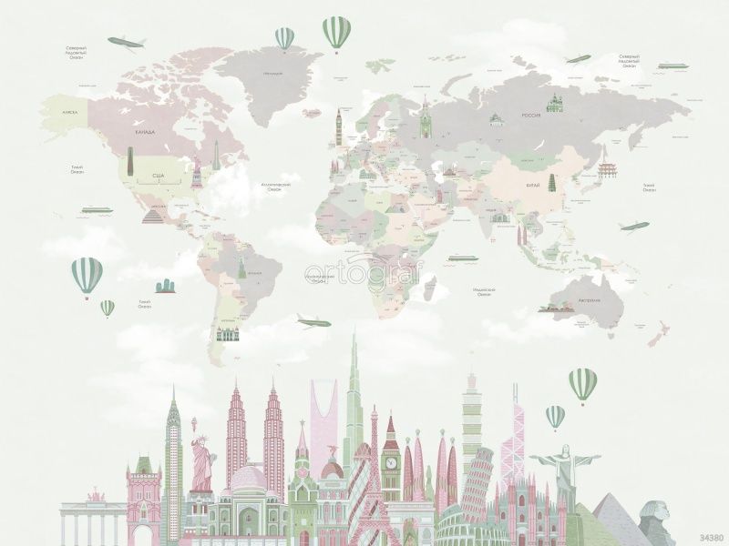 Фреска Карта мира города  Art.34380
