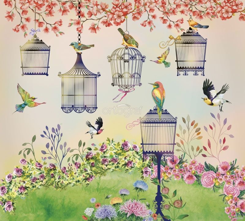 Птицы и клетки в саду Art.30246