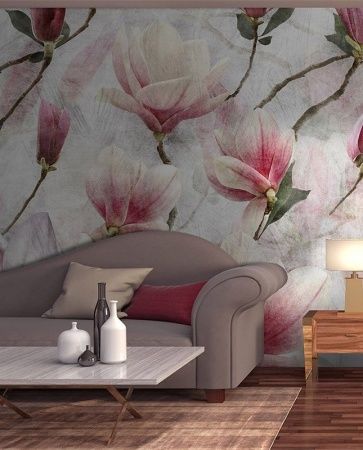 Графика Цветы магнолии. Старая стена. Лофт. ag0343