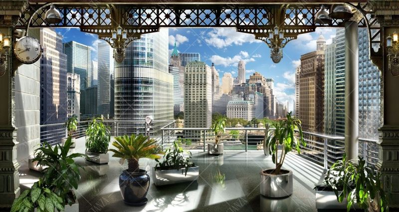 Фреска Вид с веранды на небоскребы