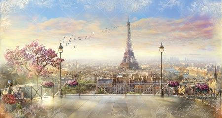 Фреска Париж, вид на Эйфелеву башню с балкона