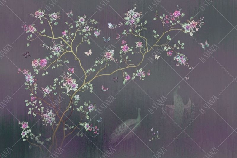 Фреска Темное панно с цветущим деревом