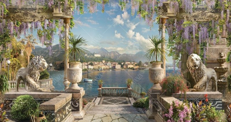 Фреска Терраса со львами и глицинией, вид на залив