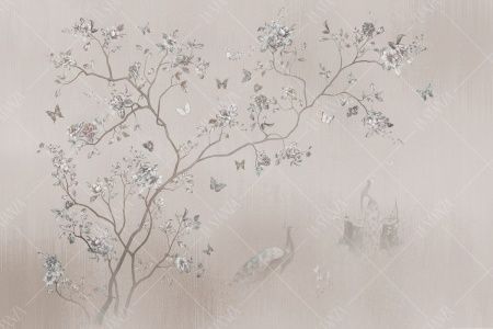 Фреска Китайское панно Шинуазри с двумя павлинами