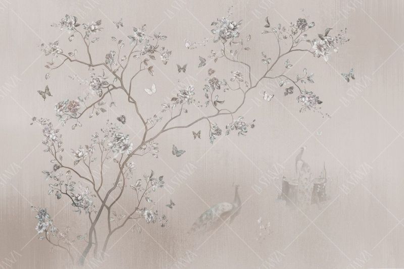 Фреска Китайское панно Шинуазри с двумя павлинами