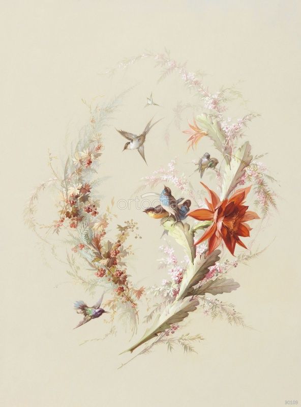 Птицы и красный цветок Art.30109