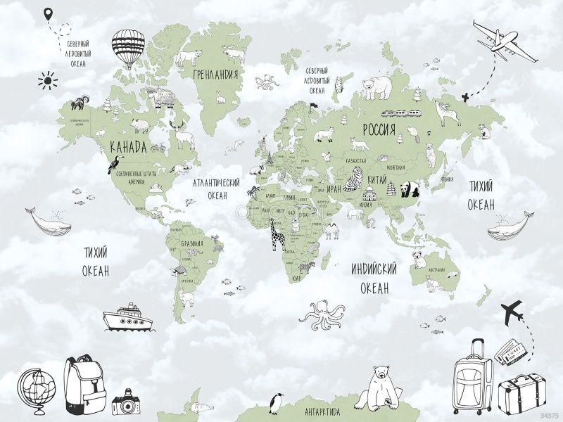 Фреска Карта мира чемоданы Art.34375