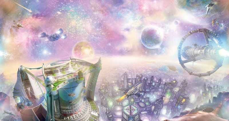 Фреска Панно космос и космический город