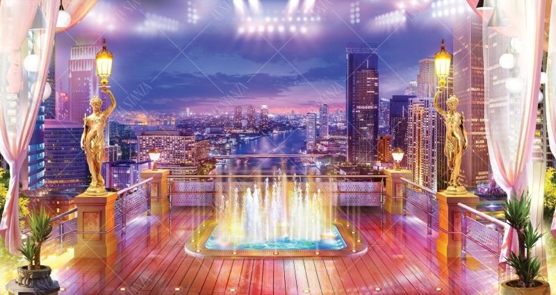 Фреска Вид с балкона на вечерний мегаполис