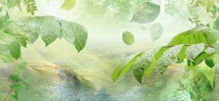 Фреска Эко панно — Листья, лес, вода