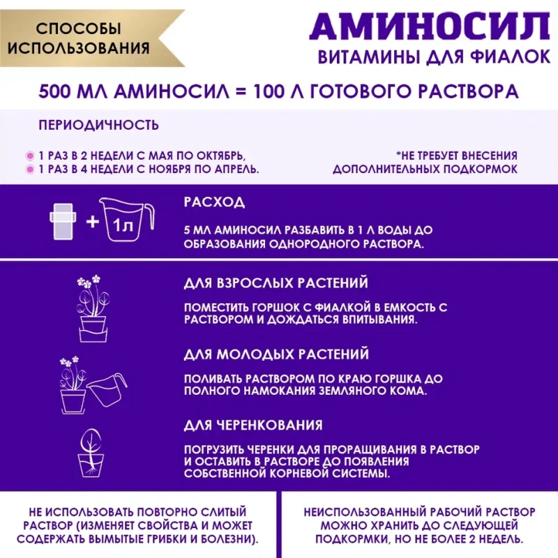 Витамины Аминосил для фиалок в форме концентрата 250мл