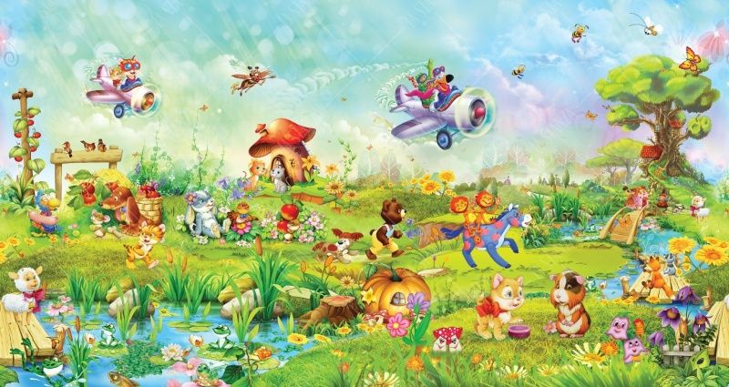 Фреска Зверушки на волшебной поляне и вертолеты