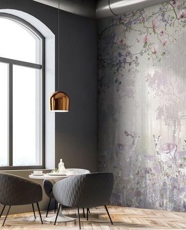 Графика Лес в пастельных тонах. Олени. ag0335