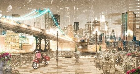 Фреска Огни большого города в теплых тонах