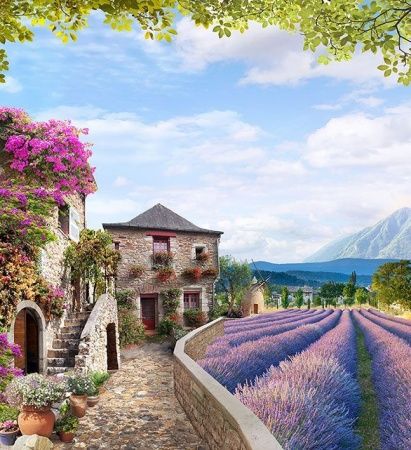 Фреска Домик в лавандовом поле