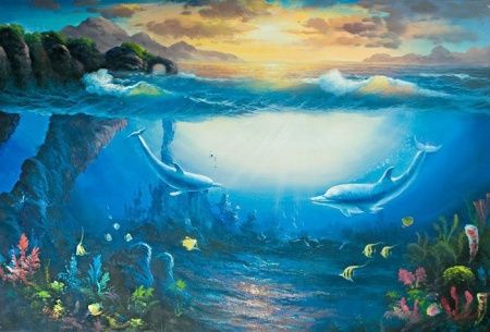 Фреска Два дельфина в море