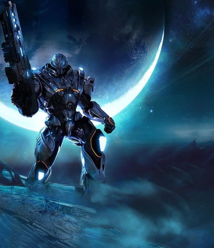 Фреска Робот на фоне луны