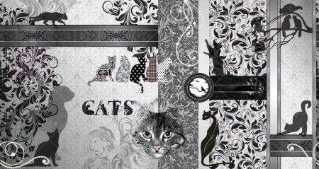 Фреска Панно черные кошки и орнамент