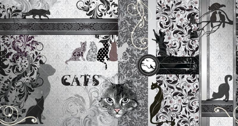 Фреска Панно черные кошки и орнамент