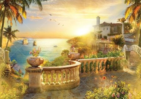 Фреска Набережная, закат на море