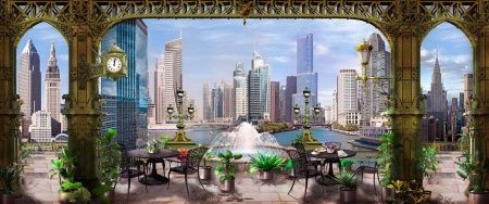 Фреска Балкон с видом на небоскребы