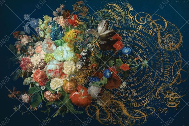 Фреска Цветы на синем фоне