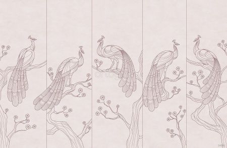 Фреска Линейные павлины Art.34581