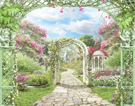 Фреска Каменистая тропинка в парке с арками