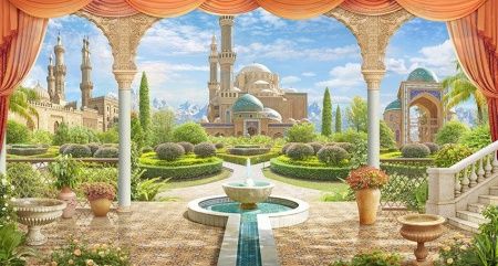 Фреска Веранда с восточным фонтаном