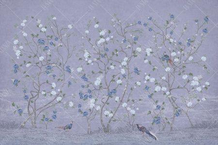 Фреска Сиреневое панно с цветущими деревьями