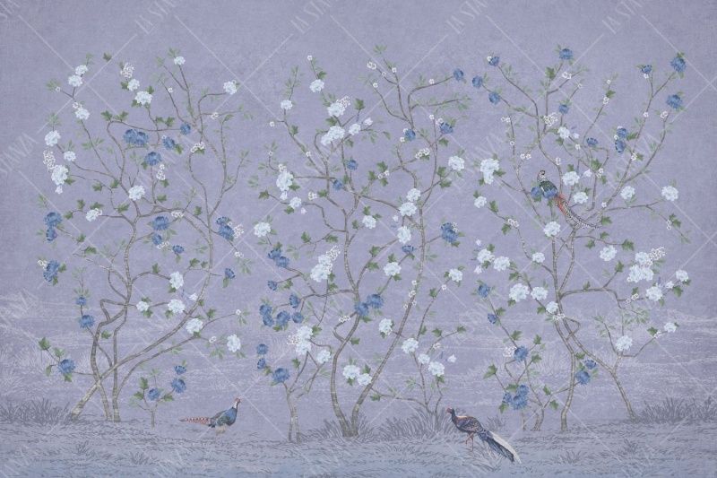 Фреска Сиреневое панно с цветущими деревьями