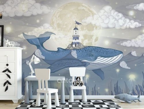 Фреска Кит в облаках