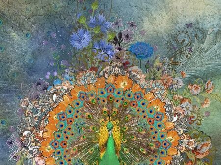 Фреска с васильками и павлином