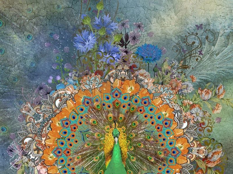Фреска с васильками и павлином