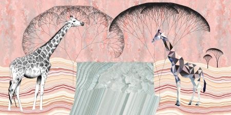 Фреска Два жирафа на коралловом фоне