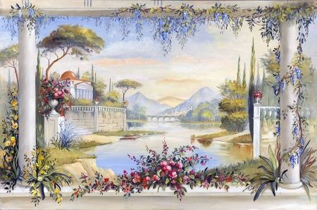 Фреска Живописные колонны обвитые цветами