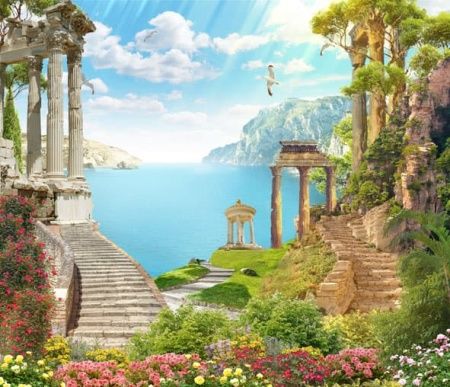 Фреска Античные колонны с видом на залив