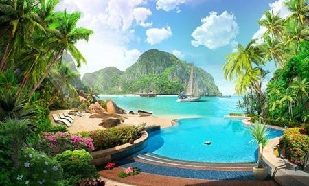 Фреска Бассейн на морском берегу