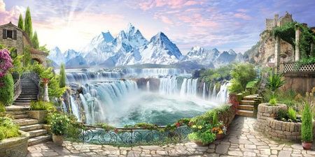 Фреска Вид на водопады и горы