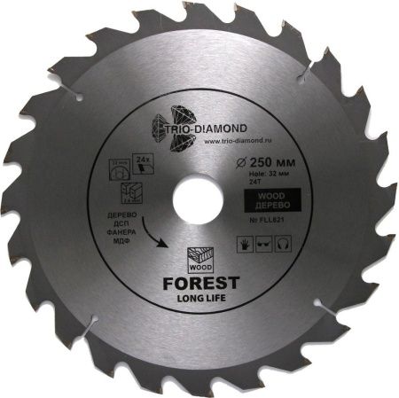 Диск пильный TRIO-DIAMOND серия Forest 250*24T*32/30 mm Диск пильный TRIO-DIAMOND серия Forest 250*24T*32/30 mm