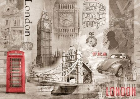 Фреска Лондон, красная телефонная будка, Биг Бен