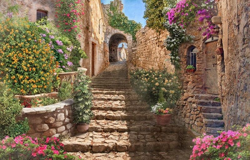 Фреска Цветущая улица Италии