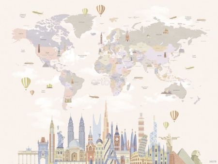 Фреска Карта мира города  Art.34379