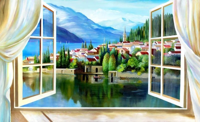 Фреска Живописное окно с видом на городок