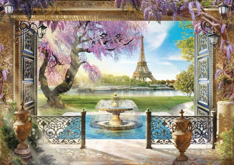 Фреска Фонтан и вид на Эйфелеву башню