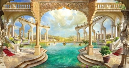 Фреска Живописные террасы вокруг натурального бассейна