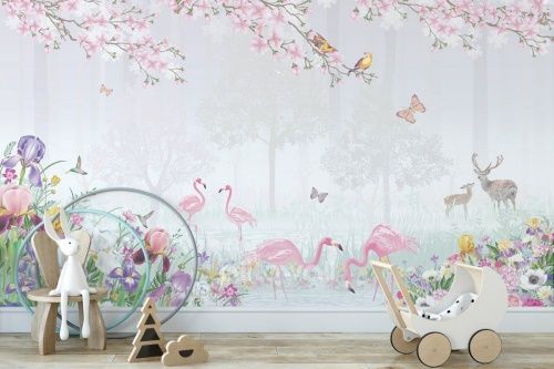 Фреска Фламинго в лесу