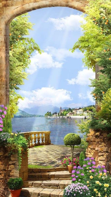 Фреска Каменная арка с апельсинами