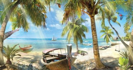 Фреска Море, пальмы, берег, лодка